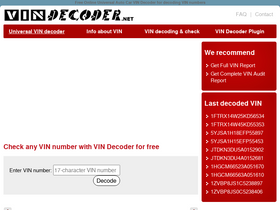 'vindecoder.net' screenshot