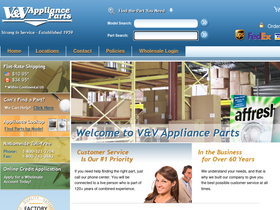 'vvapplianceparts.com' screenshot