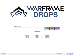 'warframedrops.com' screenshot