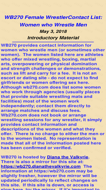 List contact female wb270 wrestler Diana